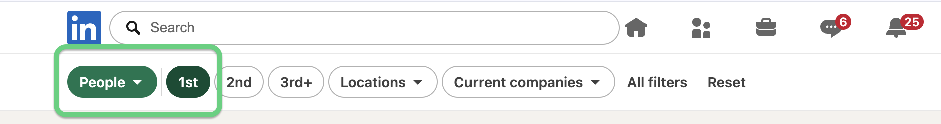 First degree connection filter on LinkedIn