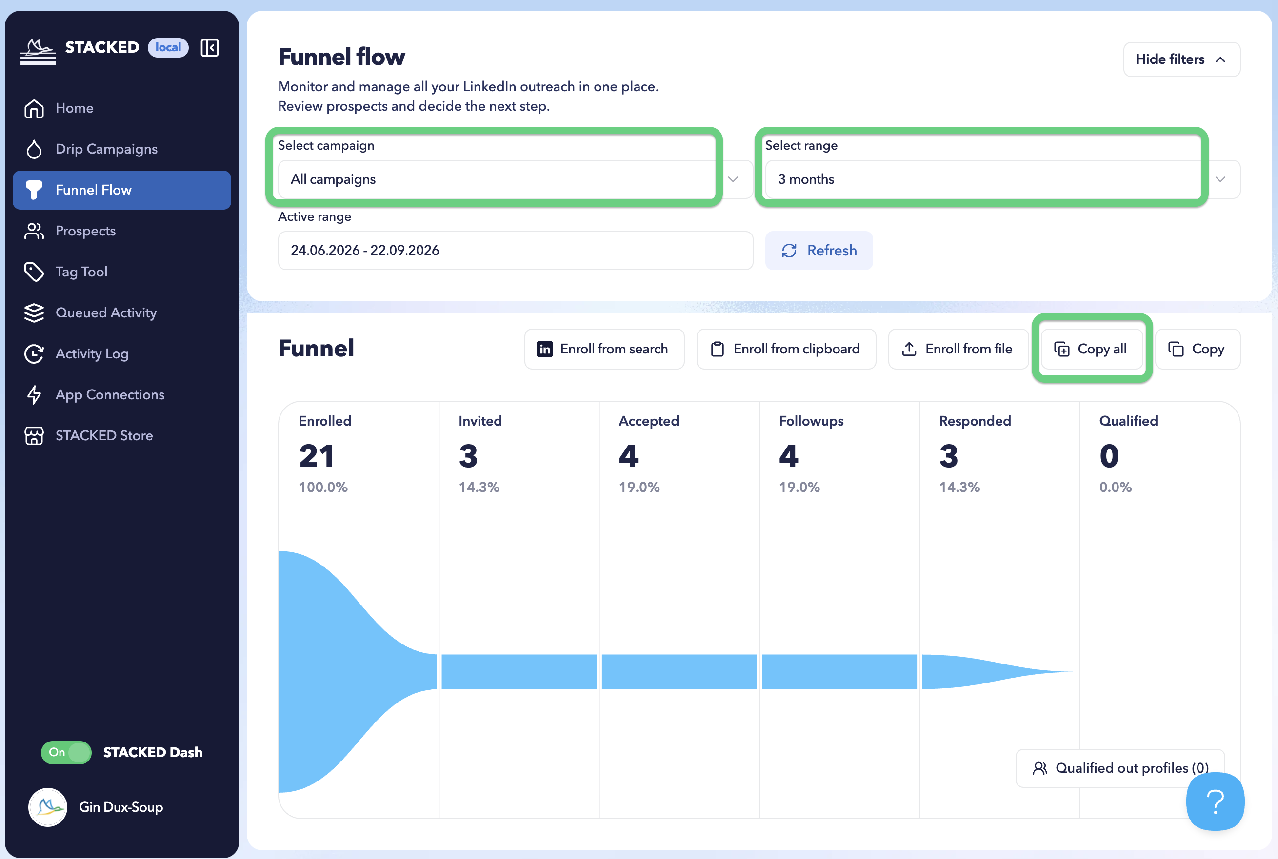 Download all Funnel Flow data via STACKED dashboard