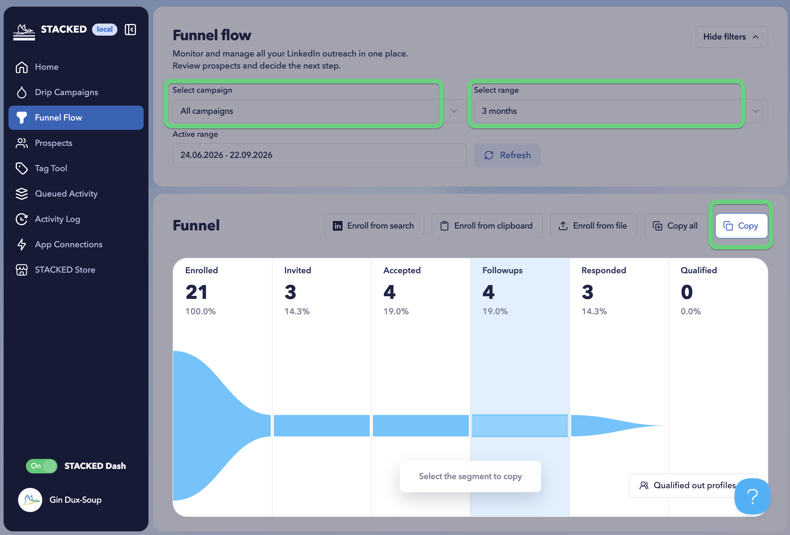 Download specific Funnel Flow data via STACKED