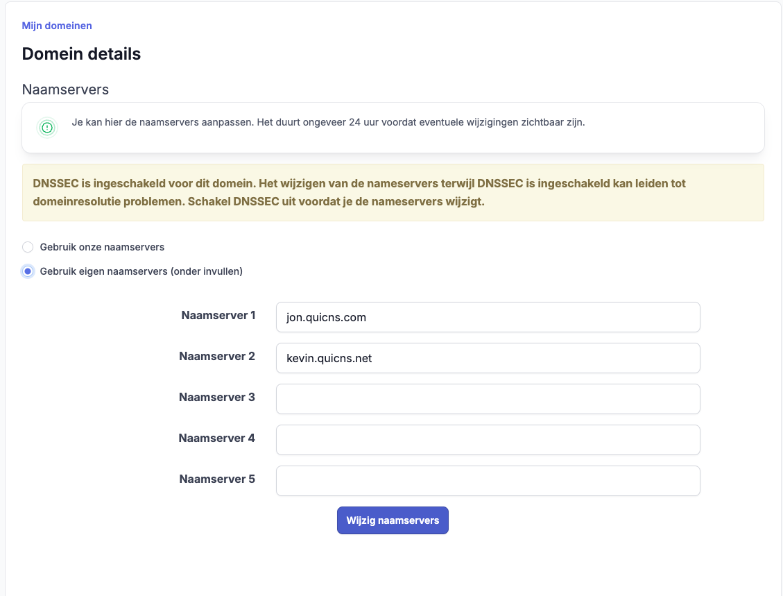 Naamservers wijzigen in het Hoasted klantpaneel