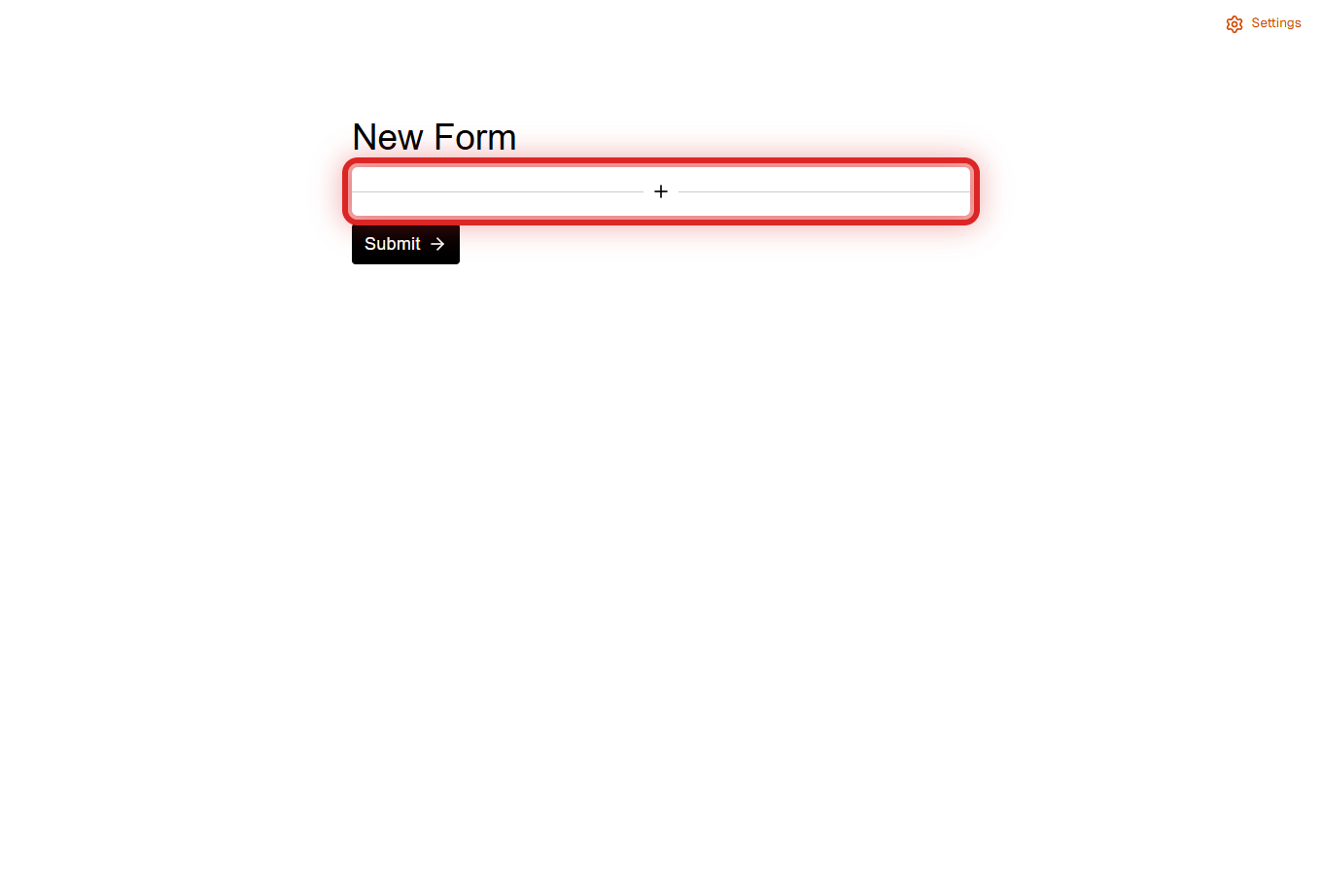 FormRobin form editor showing the + button to add new fields
