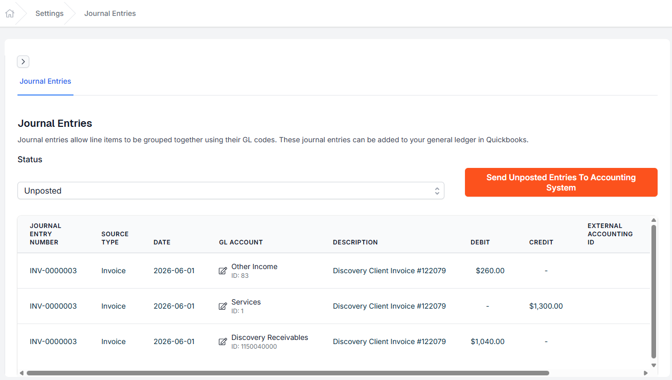 The journal entry Discovery created for the invoice