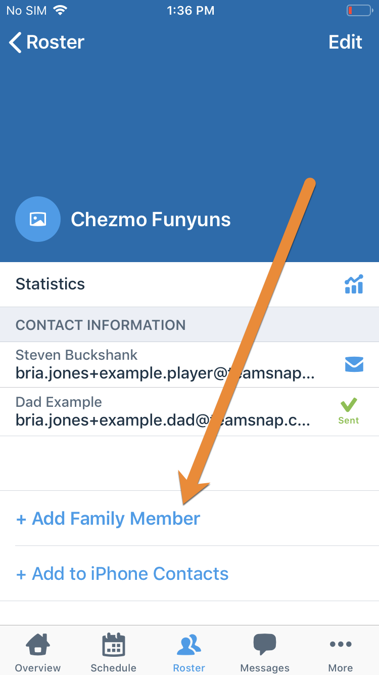 Add Family Member link on iOS app.