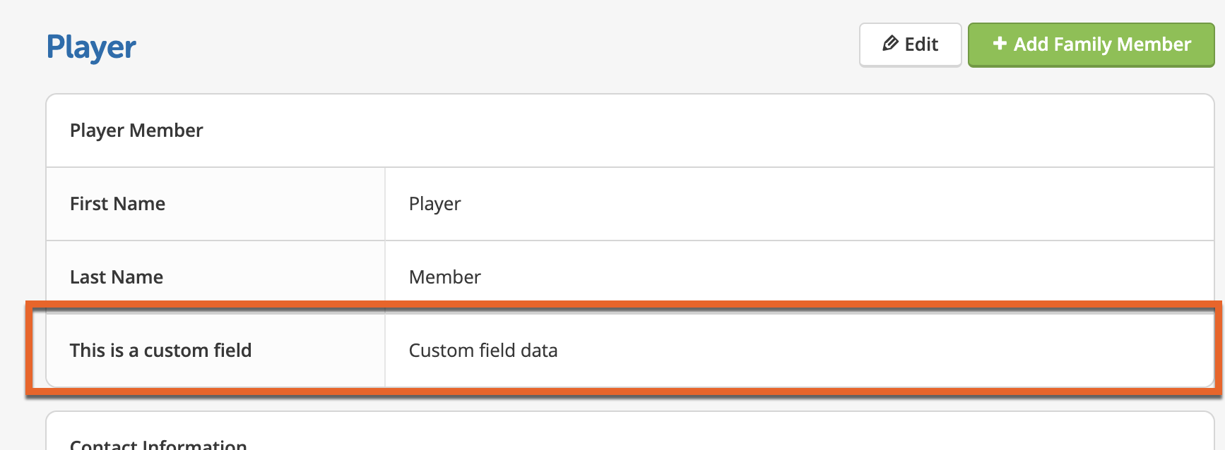 Screenshot of an example custom field in roster profile view.