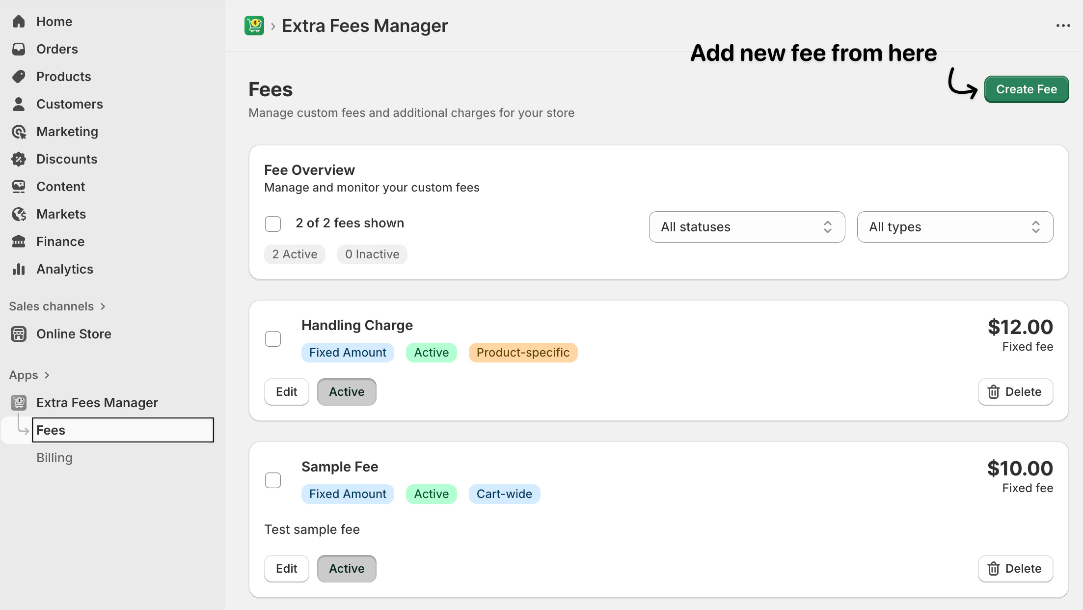 Add new fee here