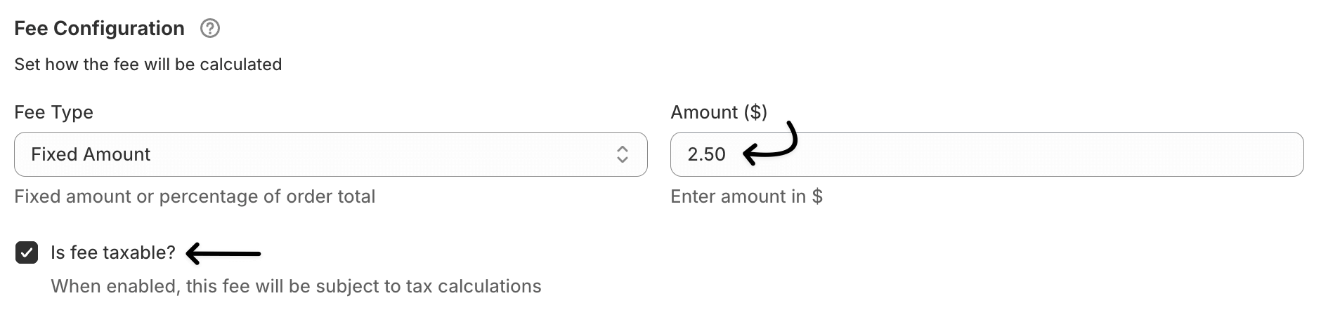 Fee type and taxable option