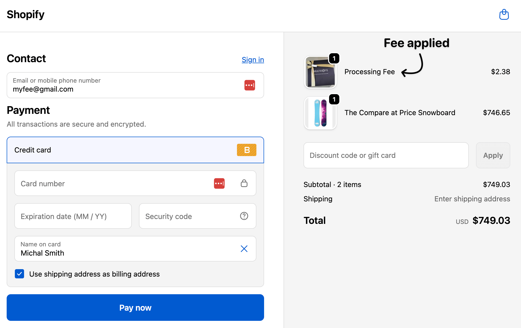 processing fee at checkout