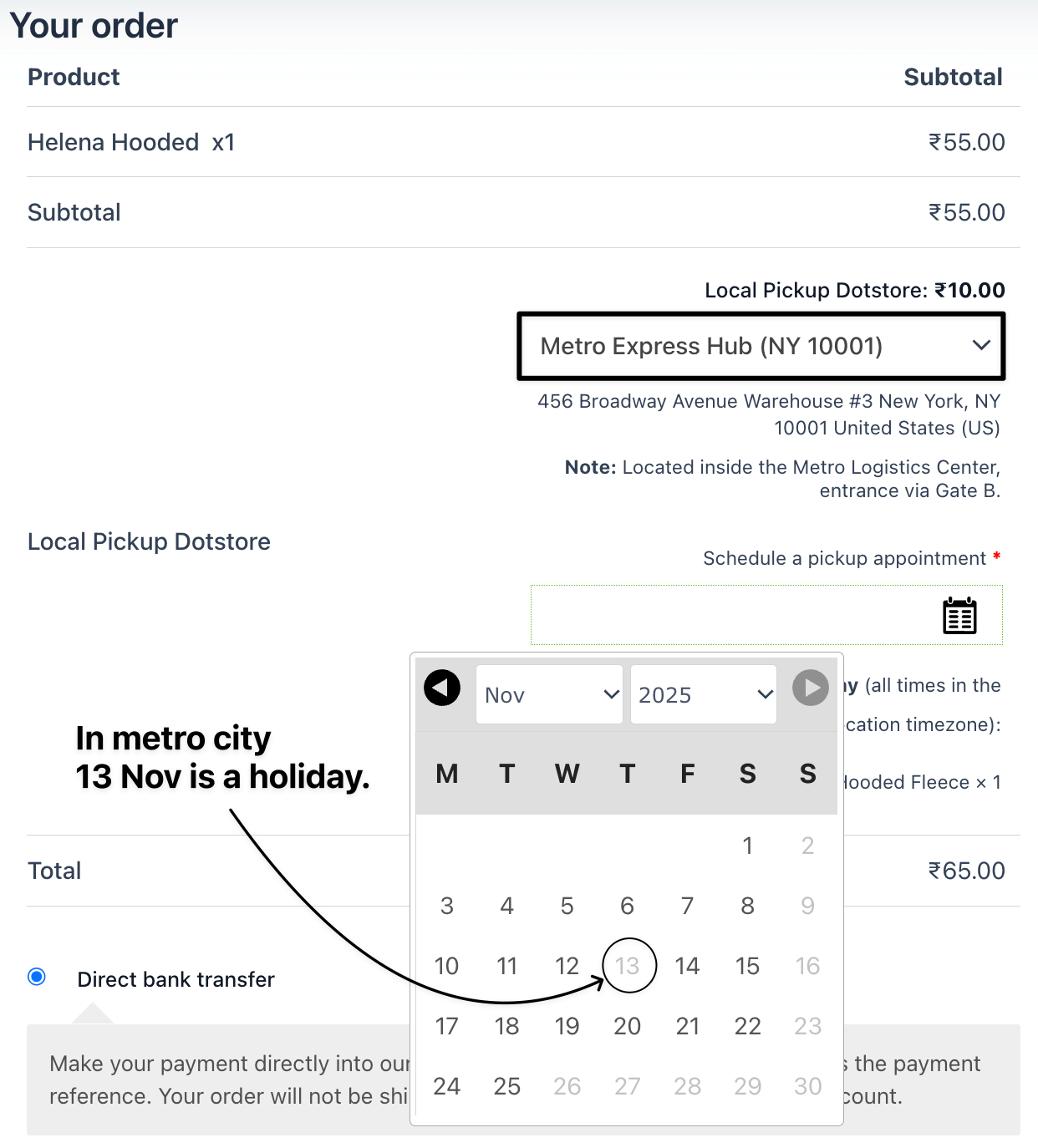 holiday in metro city local pickup