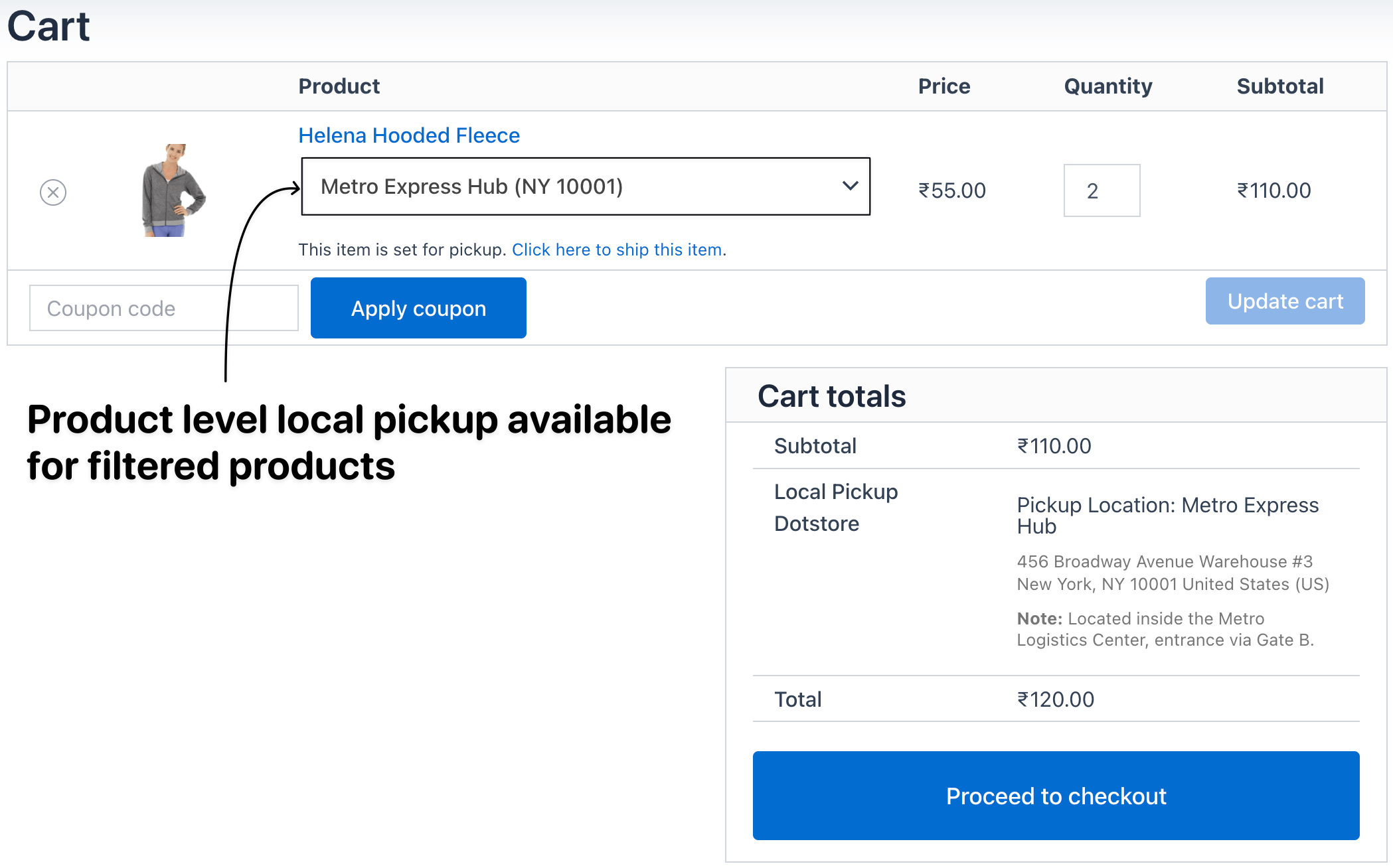 Local pickup for filtered product