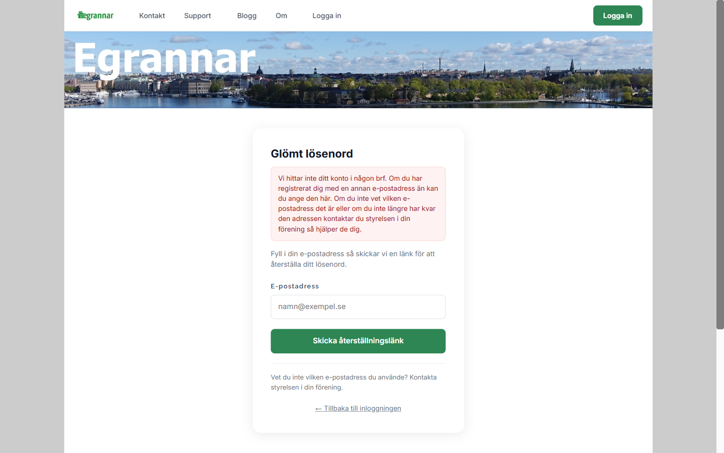 Sidan Glömt lösenord