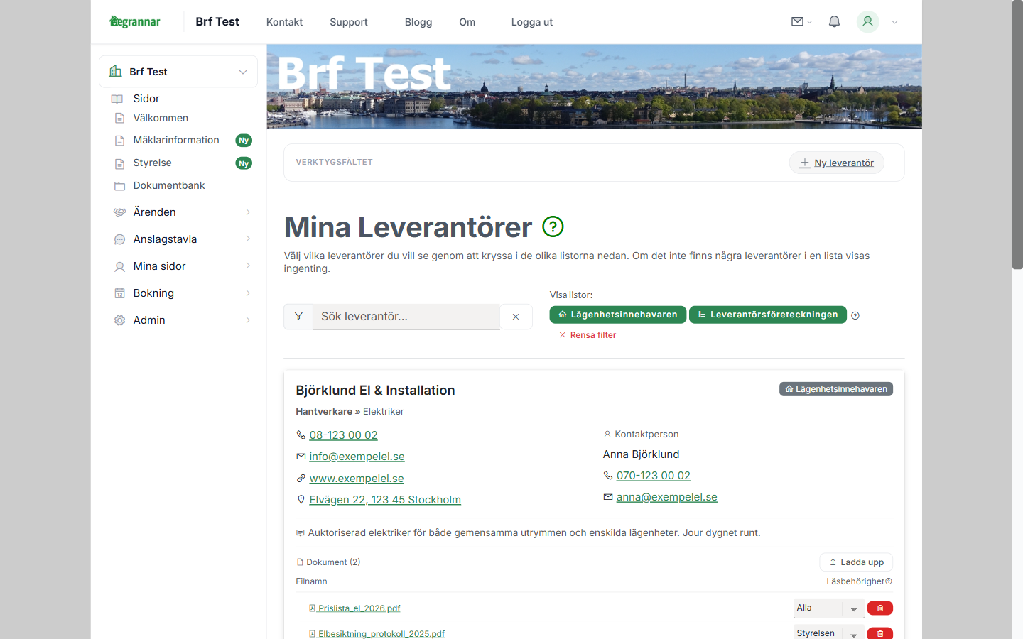 Leverantörer i Egrannar