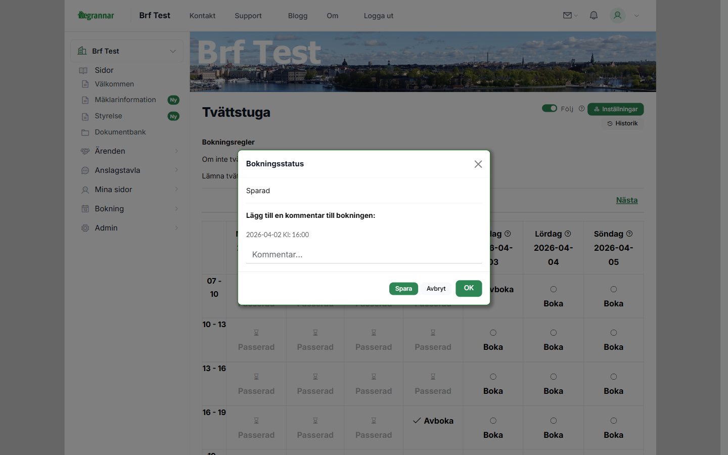 Bokningskommentar - lägg till kommentar
