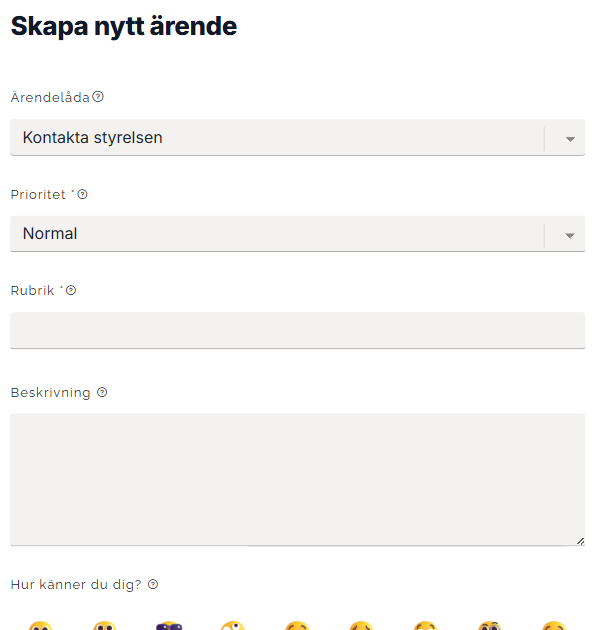 Formuläret för att skapa ett ärende