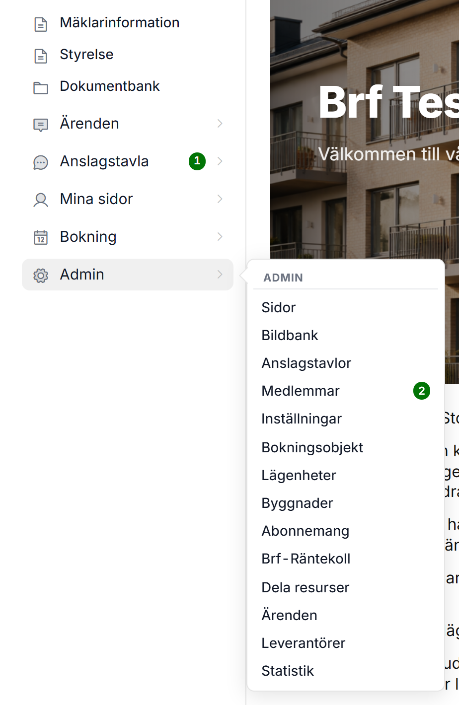 Admin-menyn med siffran 2 vid Medlemmar