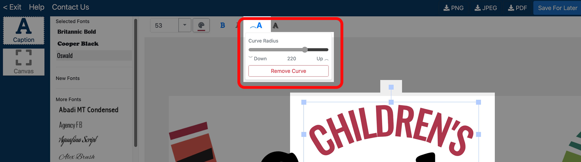 Caption Editor curved text tool image