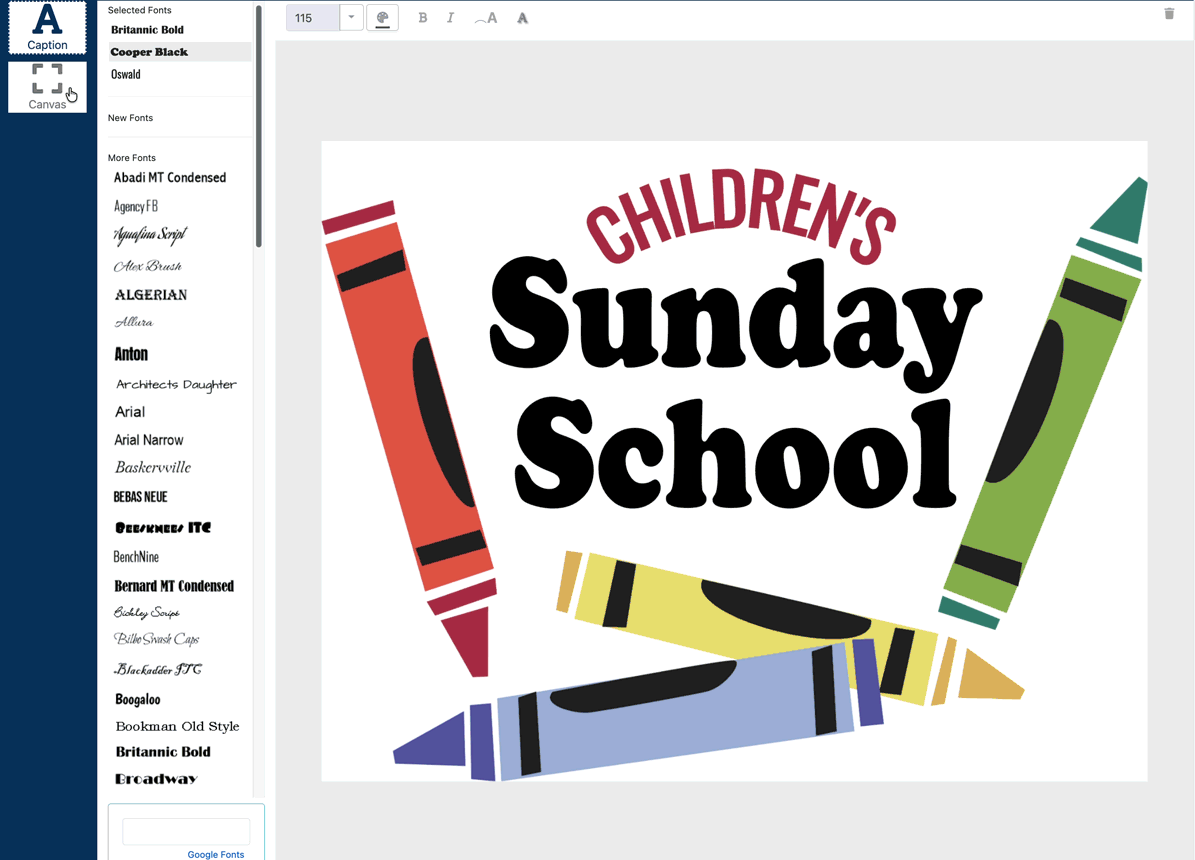 Caption Editor canvas size image