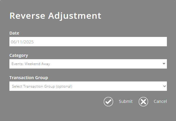 ExpensePlus Reverse Adjustments pop up
