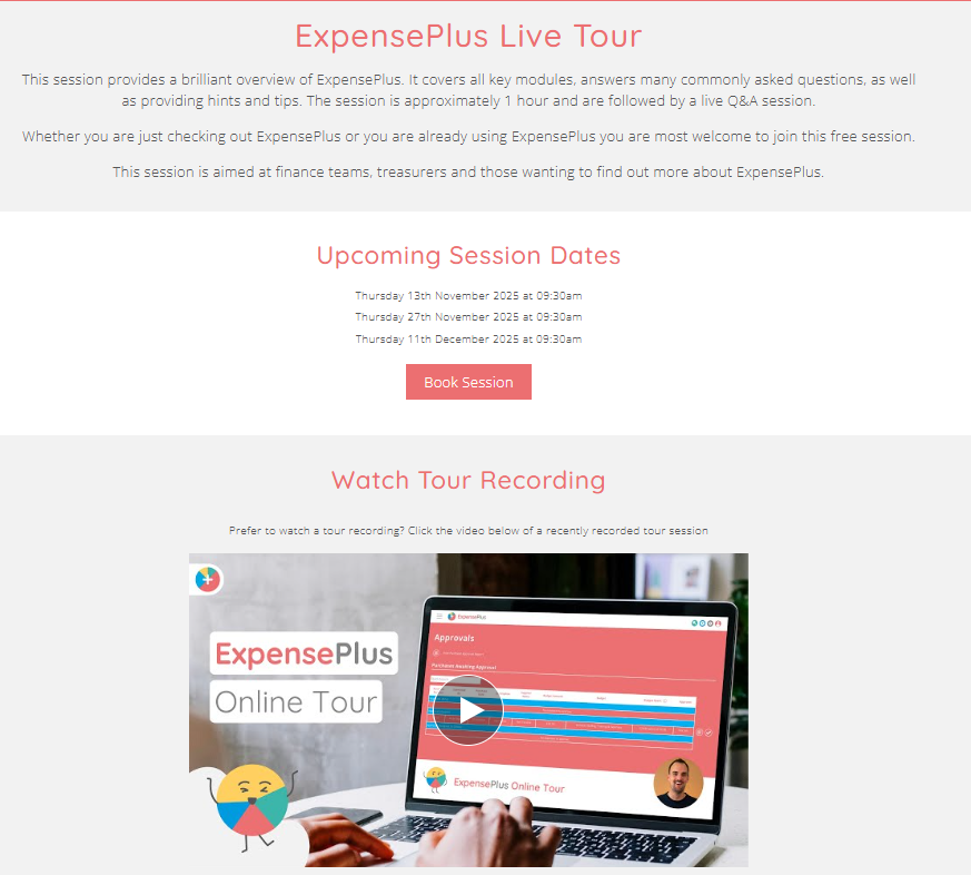 Screenshot of ExpensePlus tour booking page