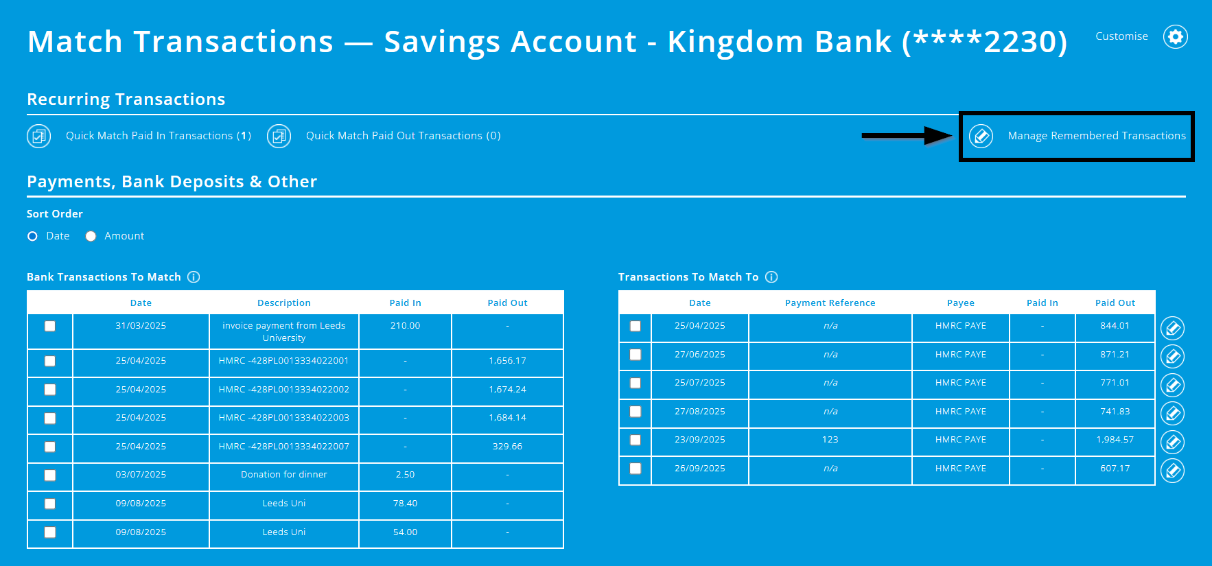 ExpensePlus screenshot of match transactions screen