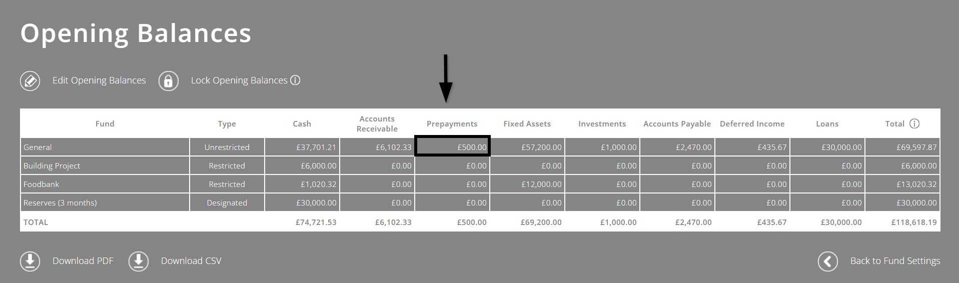 ExpensePlus screenshot of opening balances screen
