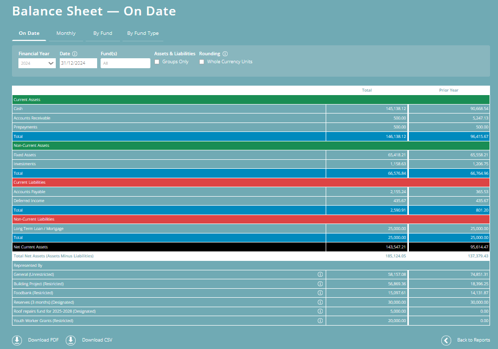 ExpensePlus screenshot of the Balance Sheet