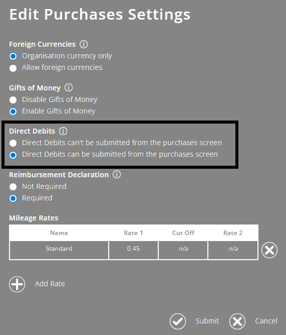 ExpensePlus screenshot of edit purchase settings screen