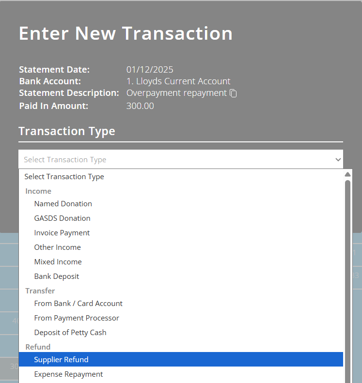 ExpensePlus Enter New Transaction pop up