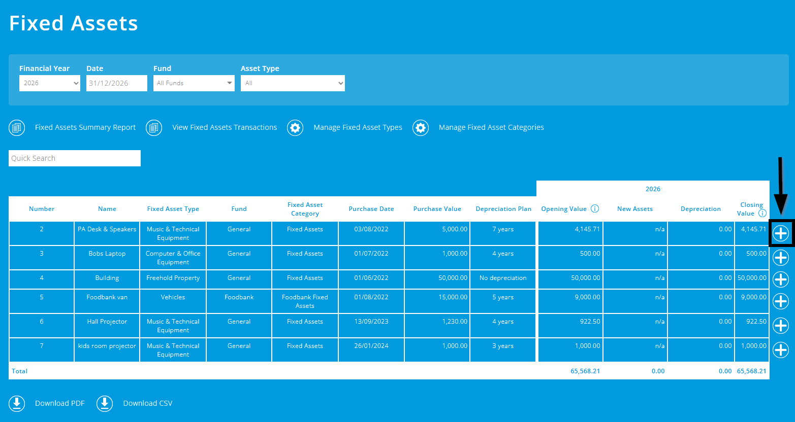 ExpensePlus Fixed asset screen
