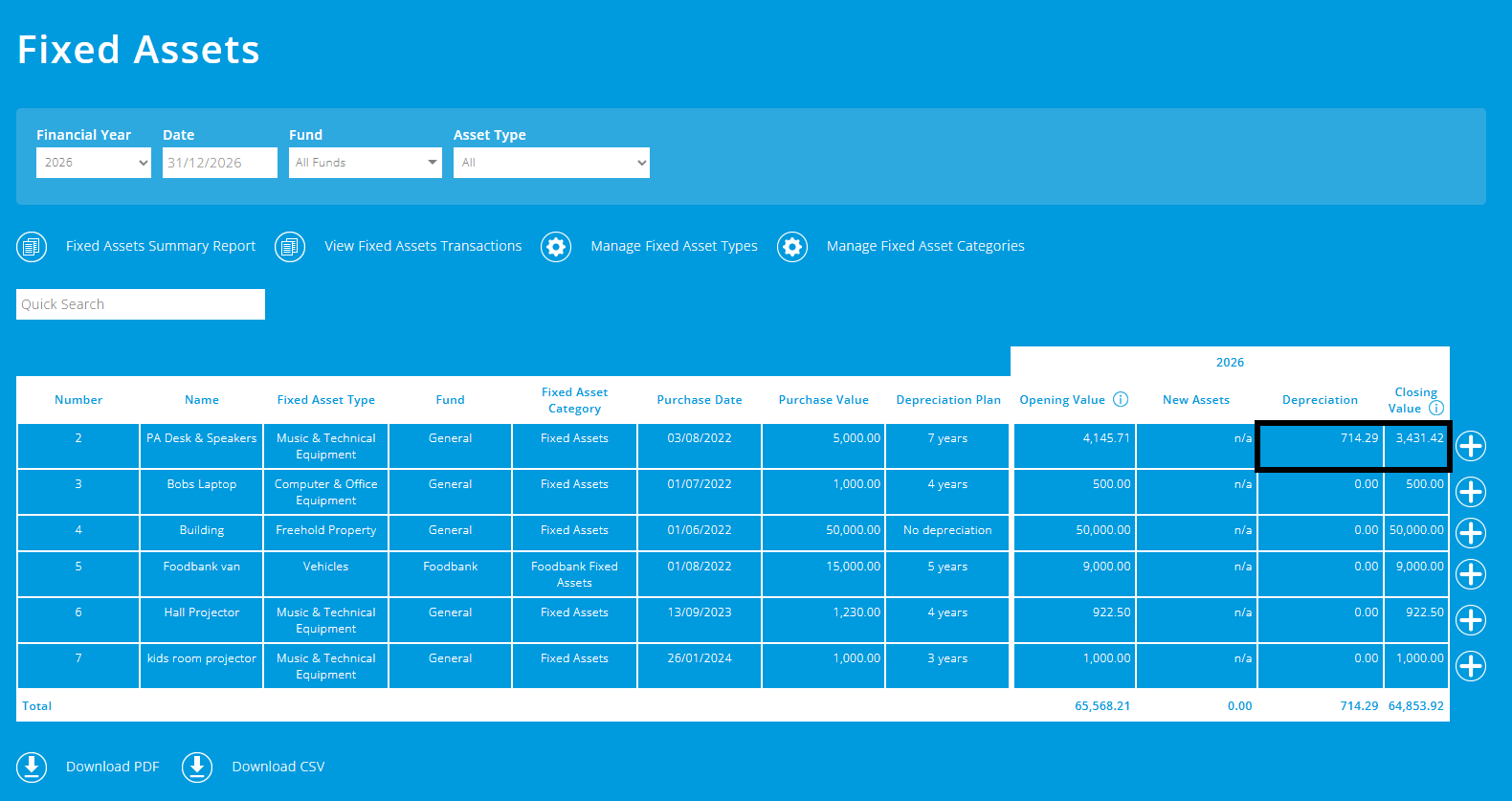 ExpensePlus Fixed asset screen