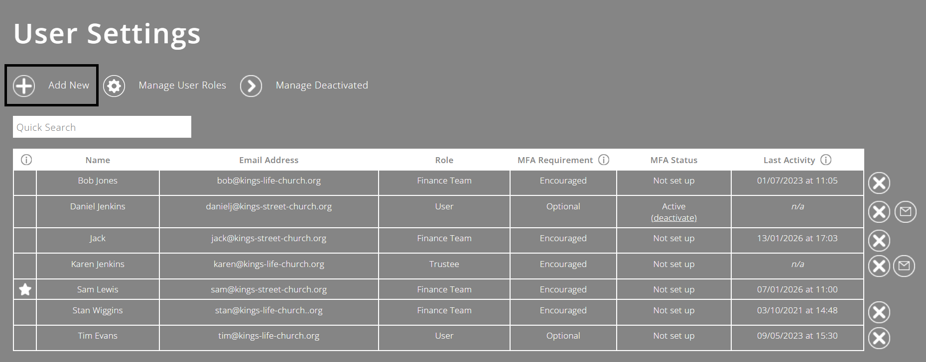 ExpensePlus User Settings screen highlighting the Add New button