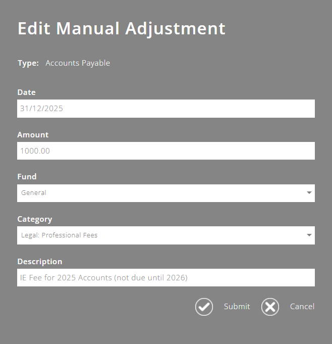 ExpensePlus Add Accounts Payable pop up