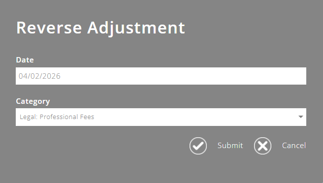 ExpensePlus Reverse Adjustment pop up