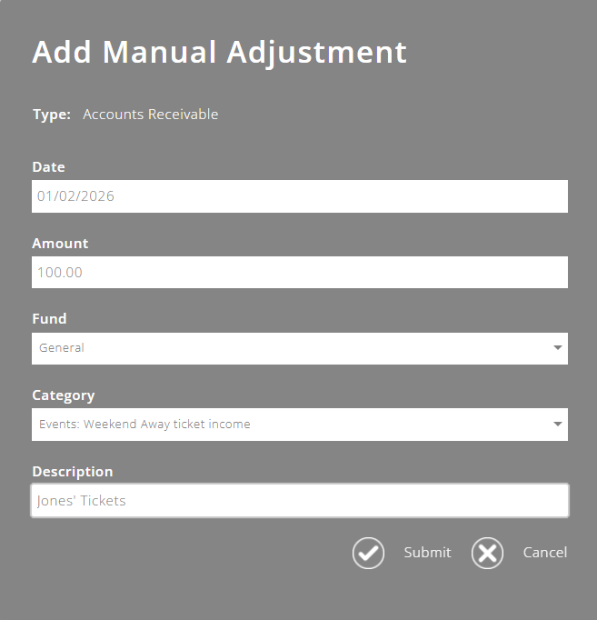 ExpensePlus Add Manual Adjustment pop up