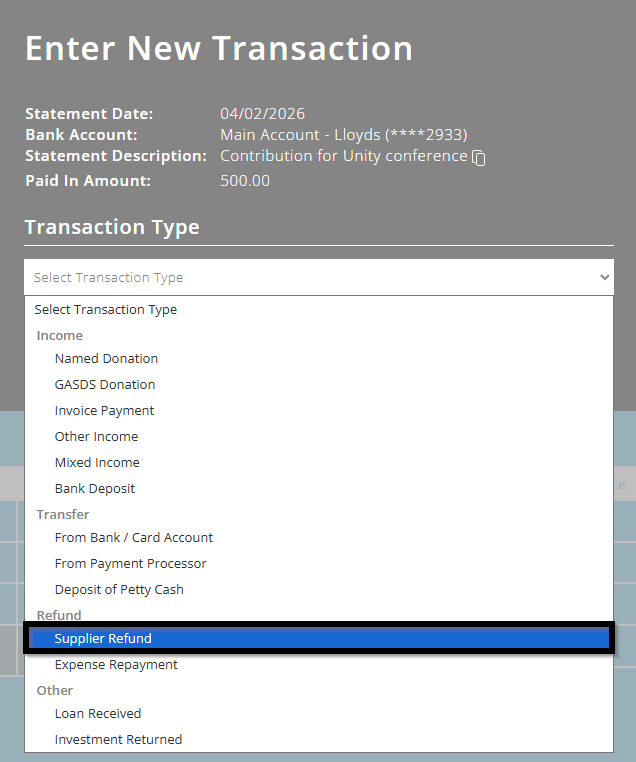 ExpensePlus screenshot of bank matching popup