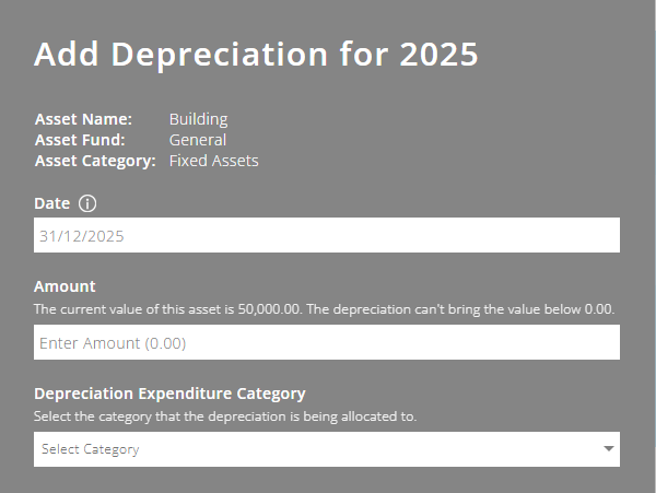 ExpensePlus add depreciation popup