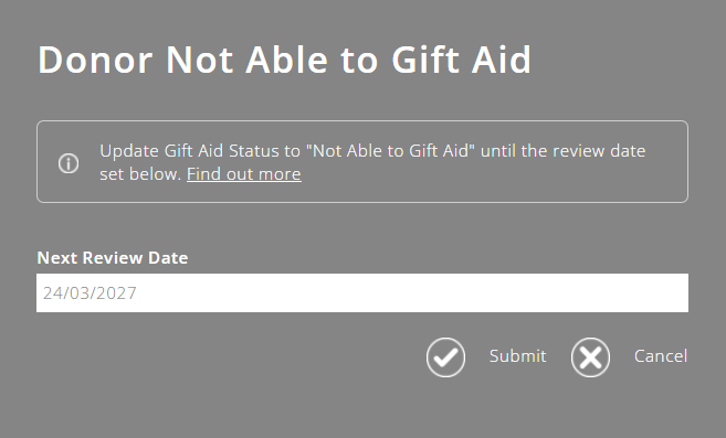 ExpensePlus Donor Not Able to Gift Aid popup