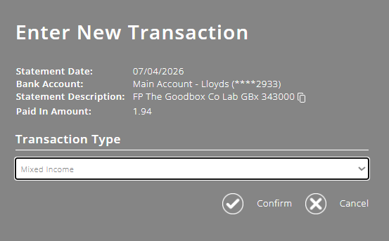 ExpensePlus screenshot, showing Transaction Type as 'Mixed income'