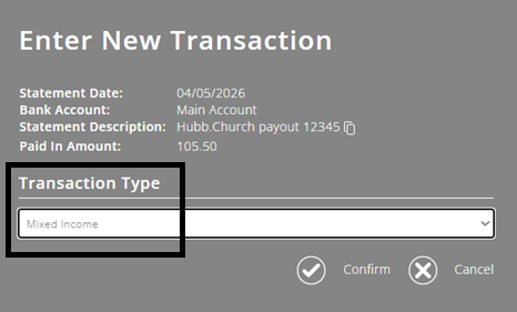ExpensePlus screenshot highlighting transaction type = mixed income