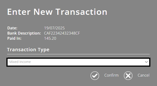 ExpensePlus screenshot showing transaction type = 'mixed income'
