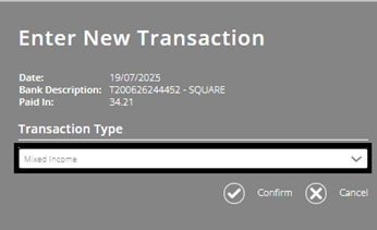 ExpensePlus screenshot showing transaction type = 'mixed income'