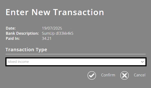 ExpensePlus screenshot showing transaction type = 'mixed income'