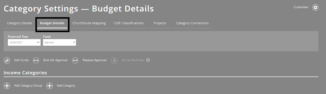 ExpensePlus category settings screen highlighting the budget details tab
