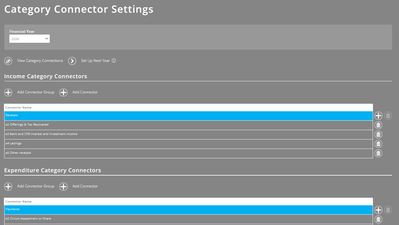 ExpensePlus screenshot of the Category Connector Settings screen