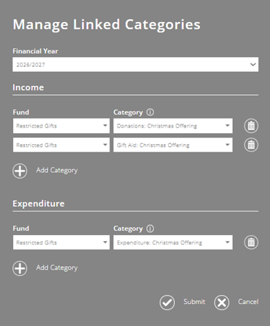 ExpensePlus screenshot of the Manage Linked Categories pop-up