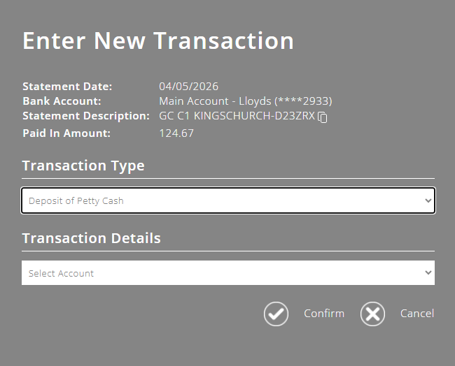 ExpensePlus screenshot of the Enter New Transaction pop-up