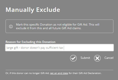 ExpensePlus Manually Exclude donation pop up