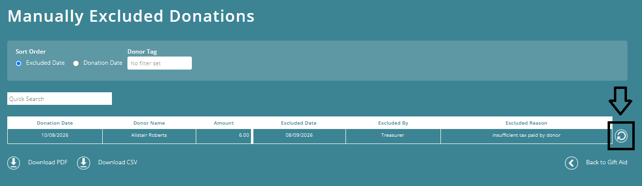 ExpensePlus Manually Excluded Donations screen highlighting the Update button