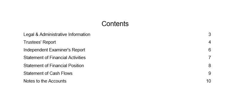 Screenshot of year end accounts file in Microsoft word