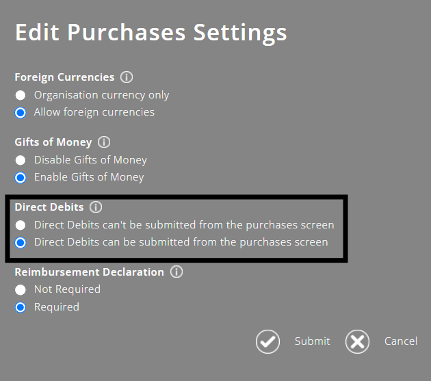ExpensePlus screenshot of edit purchase settings screen