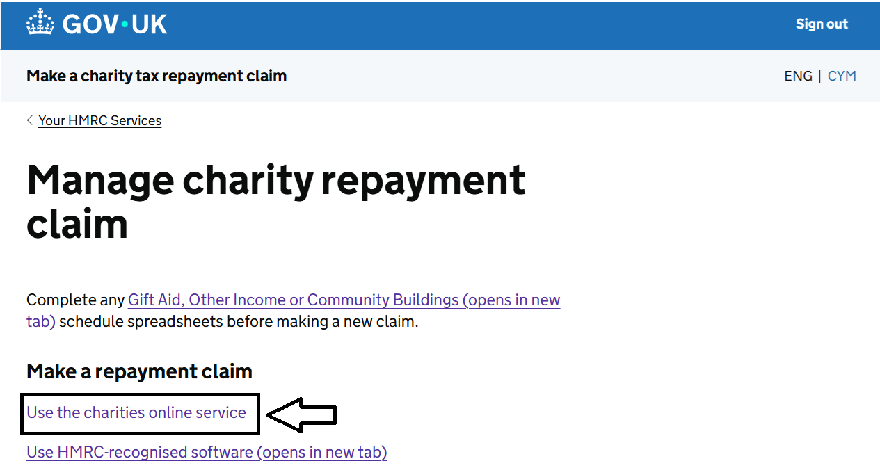 HMRC website screenshot highlighting steps above